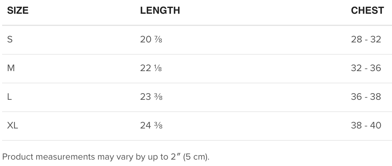 Child t shirt size chart for Nuke's Top 5 clothing