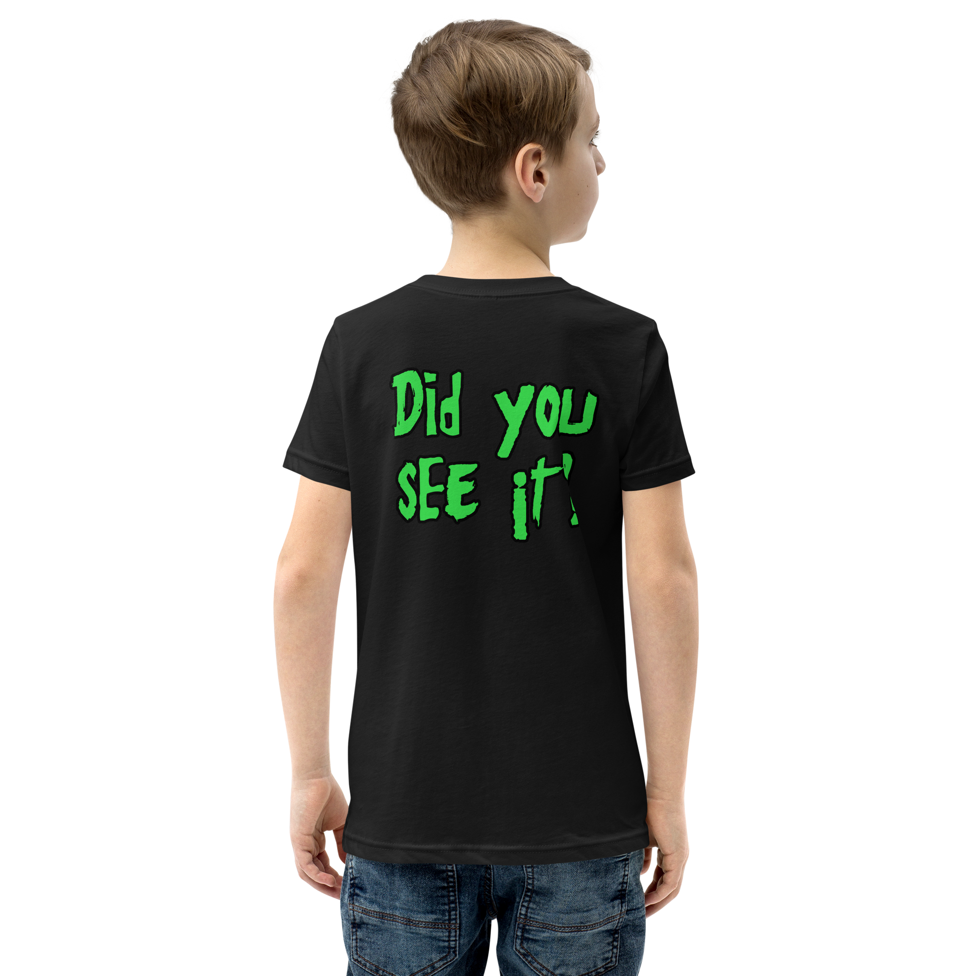 Child wearing black t shirt with Nuke's Top 5 logo on front and "Did you see it" on the back