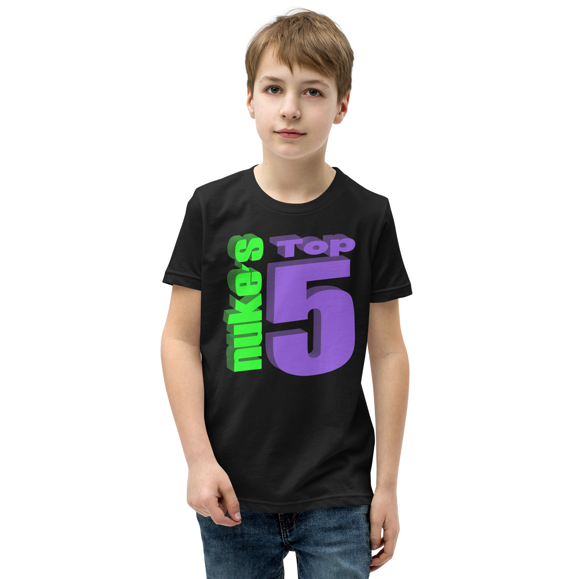 Child wearing black t shirt with Nuke's Top 5 logo on front and "Did you see it" on the back