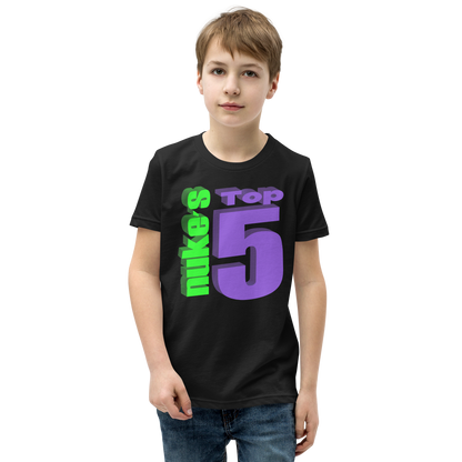 Child wearing black t shirt with Nuke's Top 5 logo on front and "Did you see it" on the back