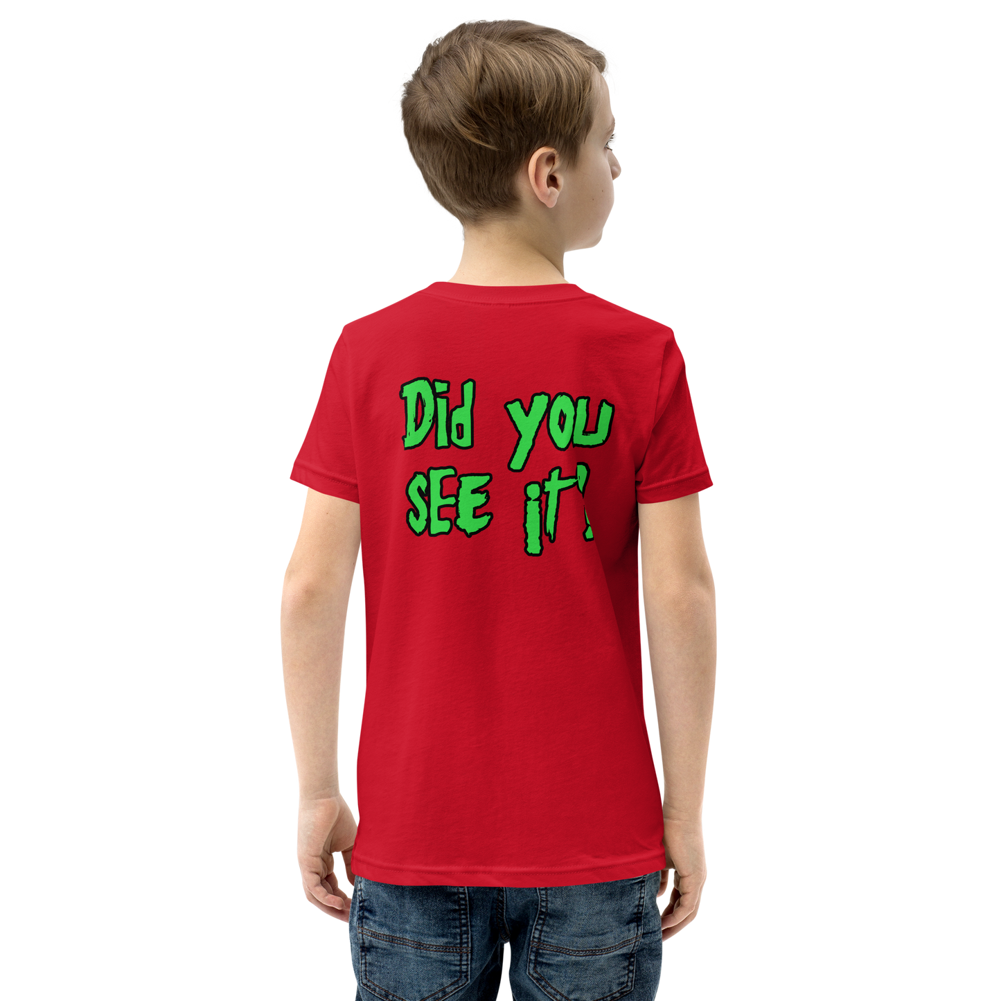 Child wearing red t shirt with Nuke's Top 5 logo on front and "Did you see it" on the back